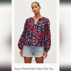 Velvet Brand: Fraser printed silk cotton voile top M  Twilight